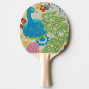 Colorful Peacock and Flowers Ping-Pong Paddle