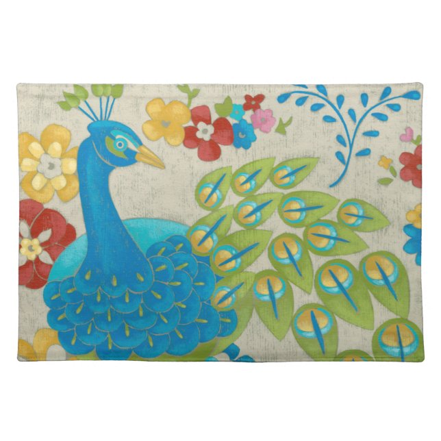 Colorful Peacock and Flowers Placemat (Front)