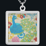 Colorful Peacock and Flowers Silver Plated Necklace<br><div class="desc">This painting is perfect for your bird collection. The peacock is beautifully represented and the flowers surrounding it adds a romantic touch. The variety of colors in this image would put anyone in a good mood!</div>
