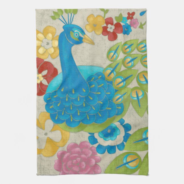 Colorful Peacock and Flowers Towel (Vertical)