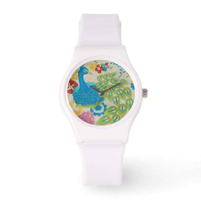 Colorful Peacock and Flowers Watch (Front)