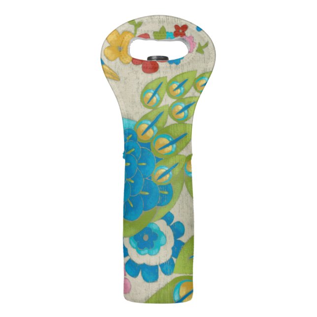 Colorful Peacock and Flowers Wine Bag (Back)
