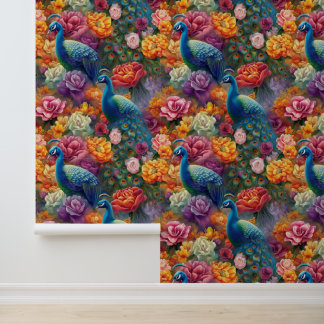 Colorful Peacock and Peony Wallpaper