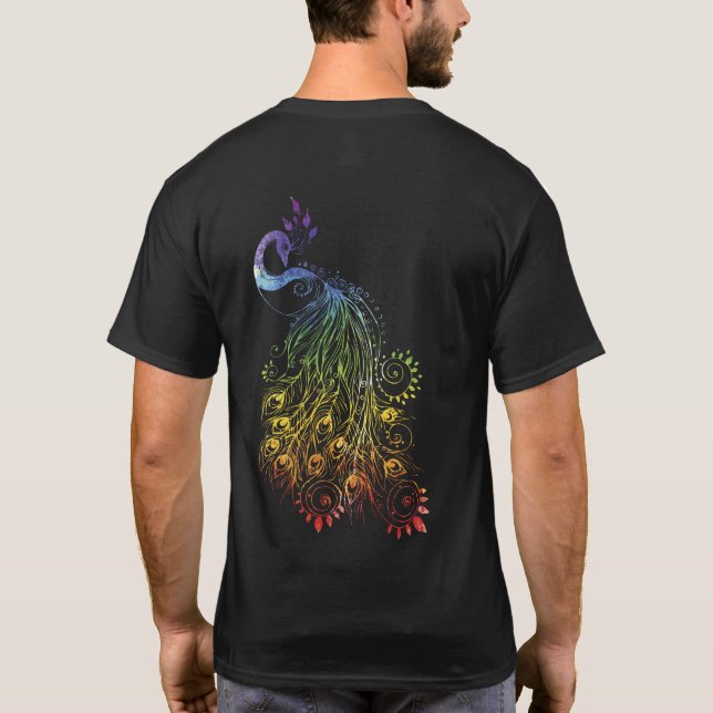 Colorful Peacock Bird Cool Rainbow Art T-Shirt (Back)