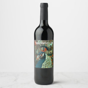 Colorful Peacock - Bird - Personalized Wine Label