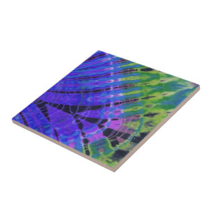 Colorful Peacock Blue Green Abstract Batik Tie Dye Ceramic Tile