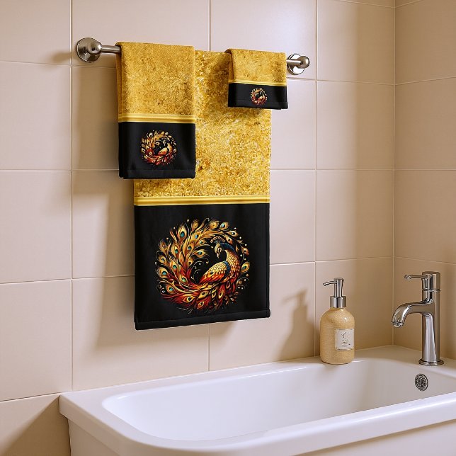 Colorful Peacock Dance Bath Towel Set (Creator Uploaded)