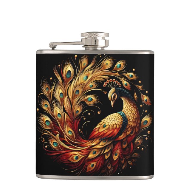 Colorful Peacock Dance in White Flask (Front)