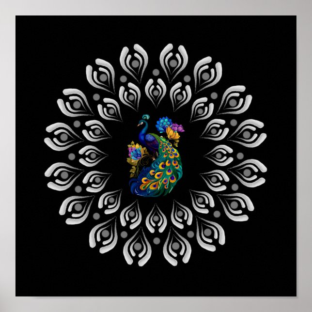 Colorful Peacock Dotting Mandala Template Poster (Front)
