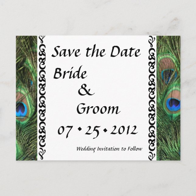 Colorful Peacock Eyes Wedding Save the Date Announcement Postcard (Front)