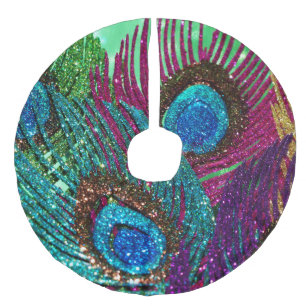 Colorful Peacock Faux Linen Tree Skirt