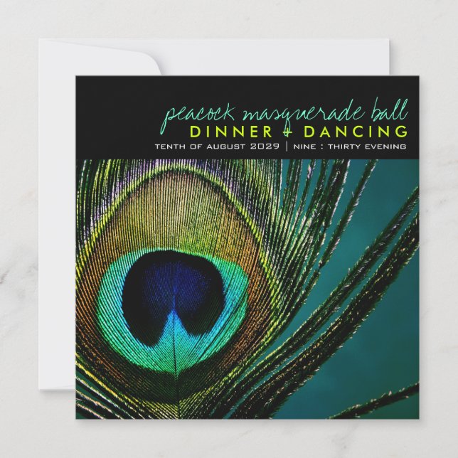 Colorful Peacock Feather Classy Photo Party Invite (Front)