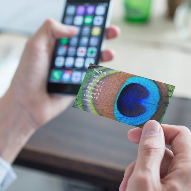 Colorful Peacock Feather Eyespot Business Card (In Situ Office)