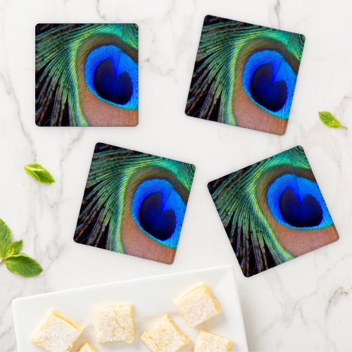 Colorful Peacock Feather Eyespot Coaster Set