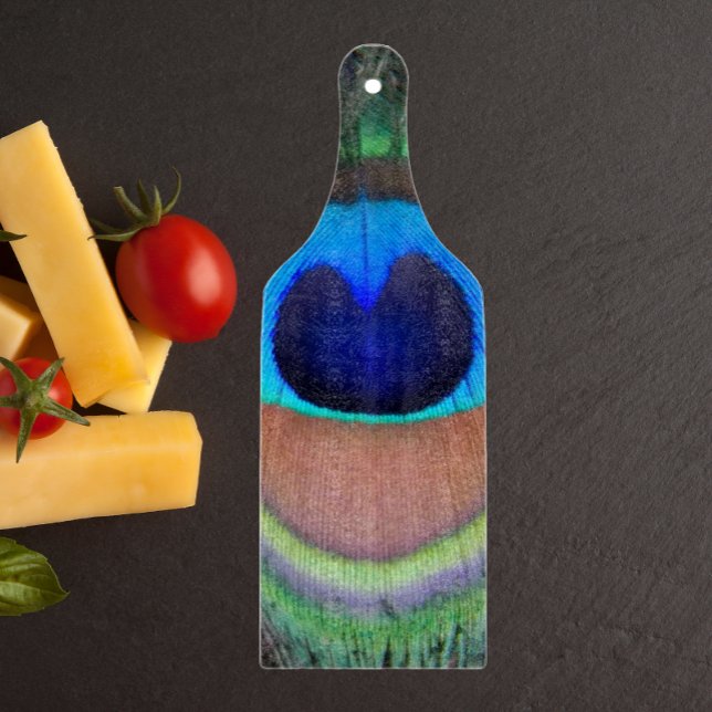 Colorful Peacock Feather Eyespot Cutting Board (In Situ)