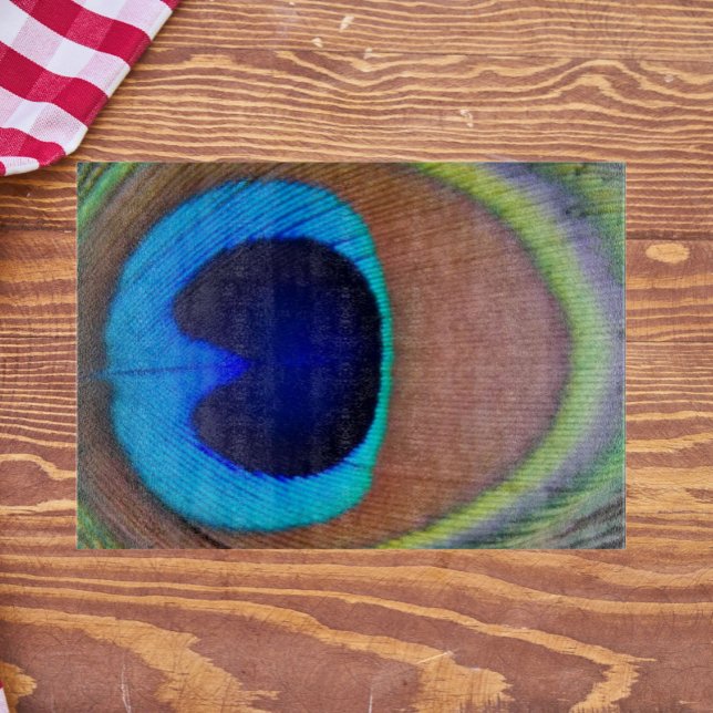 Colorful Peacock Feather Eyespot Cutting Board (In Situ)