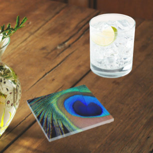 Colorful Peacock Feather Eyespot Glass Coaster
