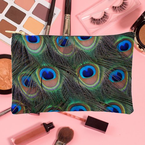 Colorful Peacock Feather Eyespot Pattern Accessory Pouch