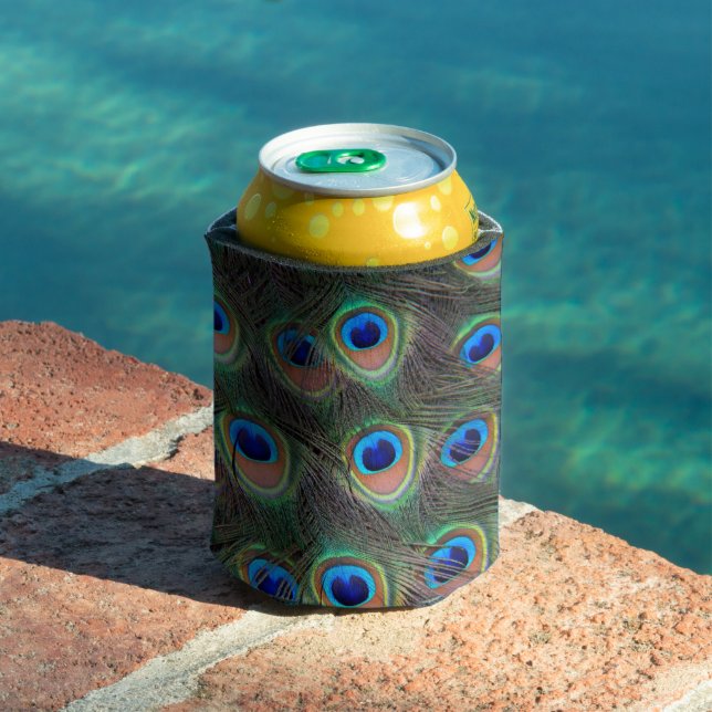 Colorful Peacock Feather Eyespot Pattern Can Cooler (In Situ Pool)