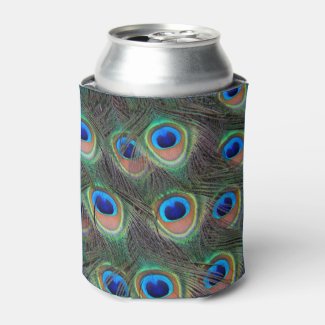 Colorful Peacock Feather Eyespot Pattern Can Cooler