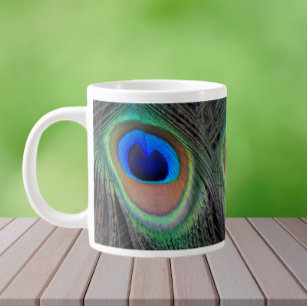 Colorful Peacock Feather Eyespot Pattern Giant Coffee Mug