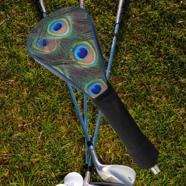 Colorful Peacock Feather Eyespot Pattern Golf Head Cover (In Situ Golfing)