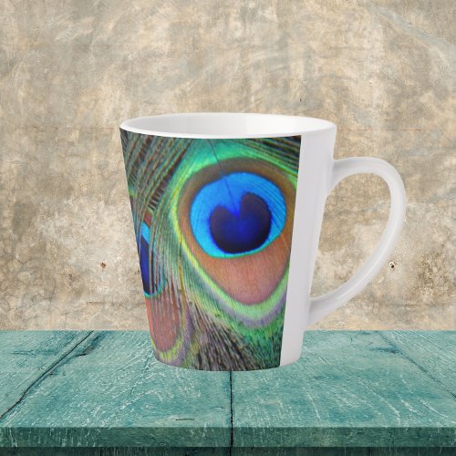 Colorful Peacock Feather Eyespot Pattern Latte Mug