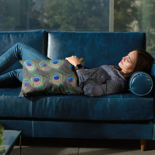 Colorful Peacock Feather Eyespot Pattern Lumbar Pillow