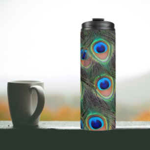 Colorful Peacock Feather Eyespot Pattern Thermal Tumbler