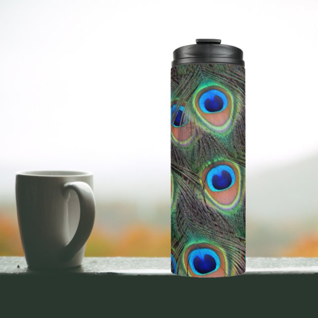 Colorful Peacock Feather Eyespot Pattern Thermal Tumbler (In Situ)