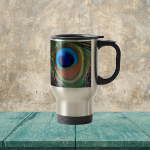 Colorful Peacock Feather Eyespot Pattern Travel Mug