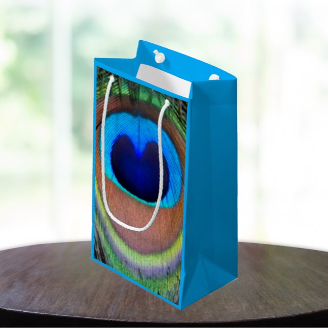 Colorful Peacock Feather Eyespot Small Gift Bag (In Situ)