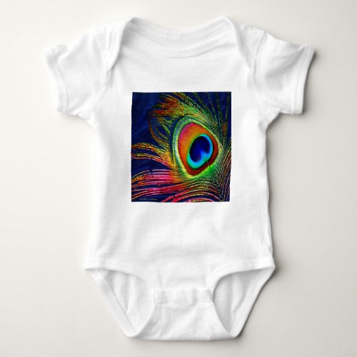 Colorful Peacock Feather Print Baby Bodysuit