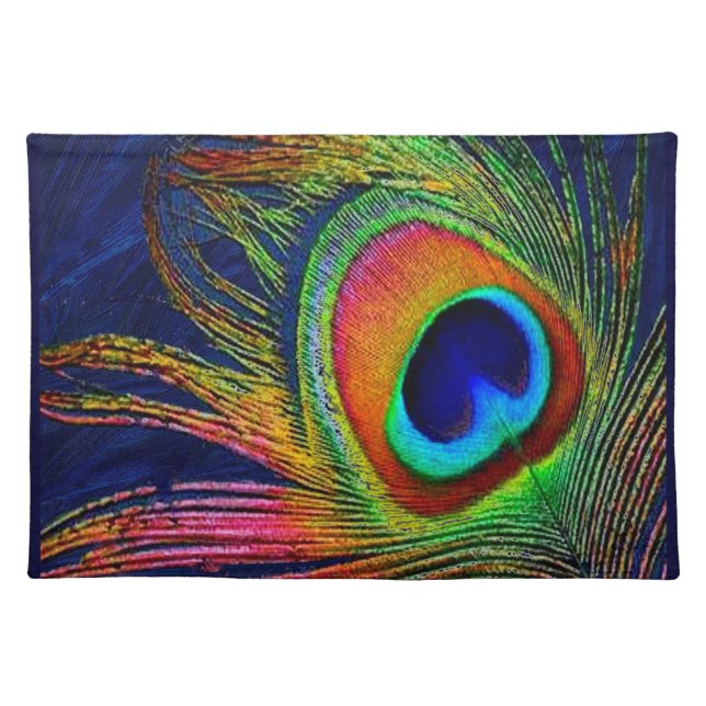 Colorful Peacock Feather Print Cloth Placemat (Front)