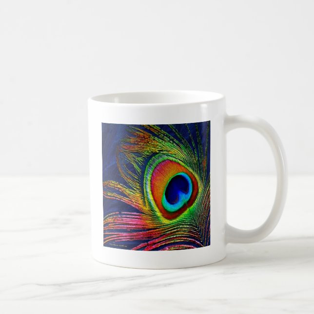 Colorful Peacock Feather Print Coffee Mug (Right)