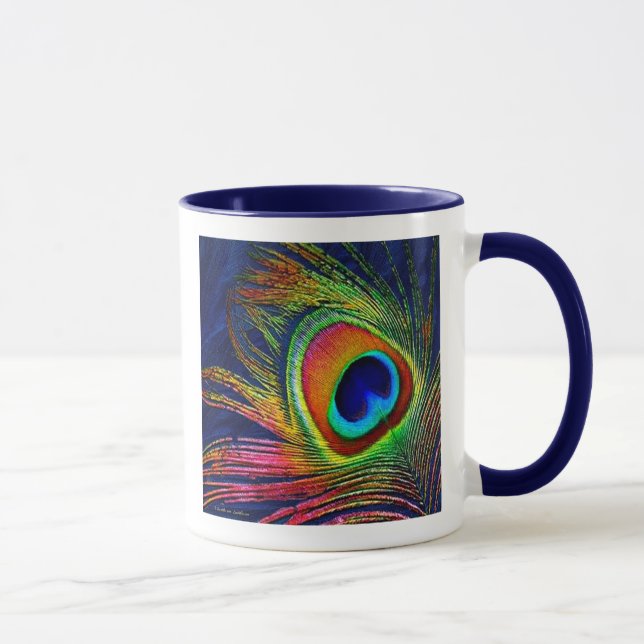 Colorful Peacock Feather Print Coffee Mug (Right)