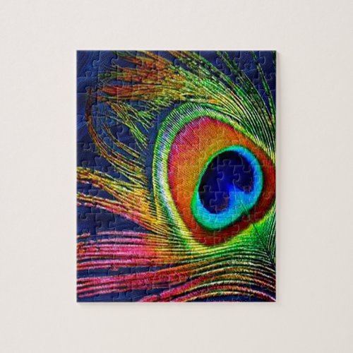 Colorful Peacock Feather Print Jigsaw Puzzle