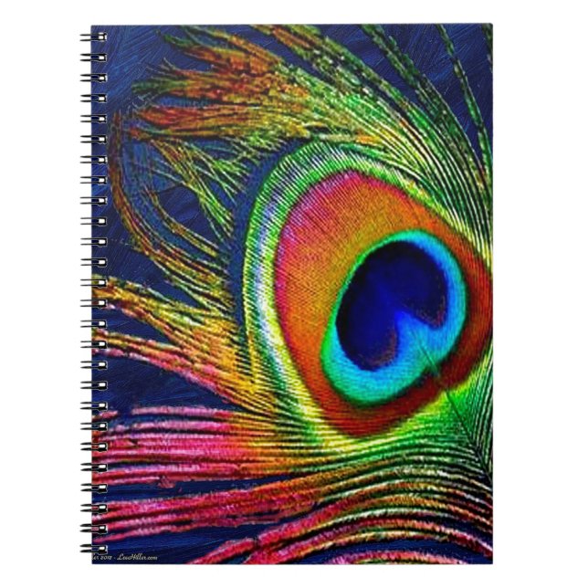 Colorful Peacock Feather Print Notebook (Front)