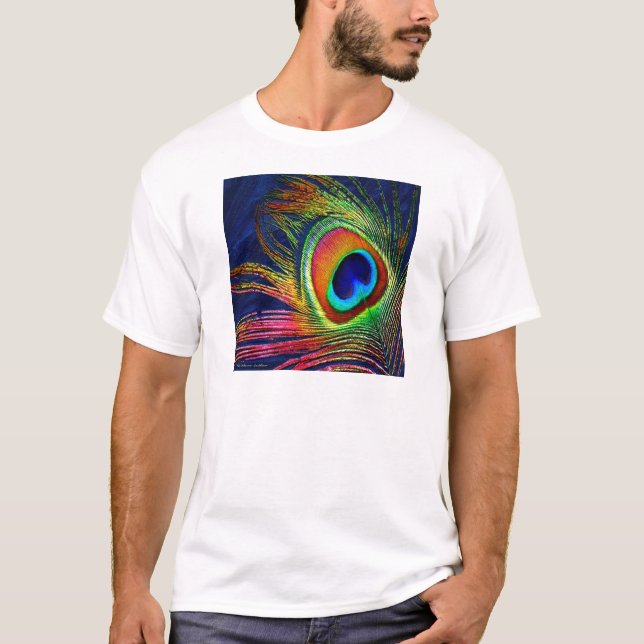 Colorful Peacock Feather Print T-Shirt (Front)