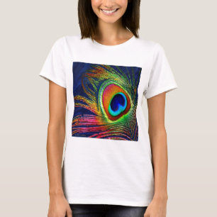 Colorful Peacock Feather Print T-Shirt
