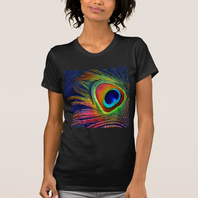 Colorful Peacock Feather Print T-Shirt (Front)