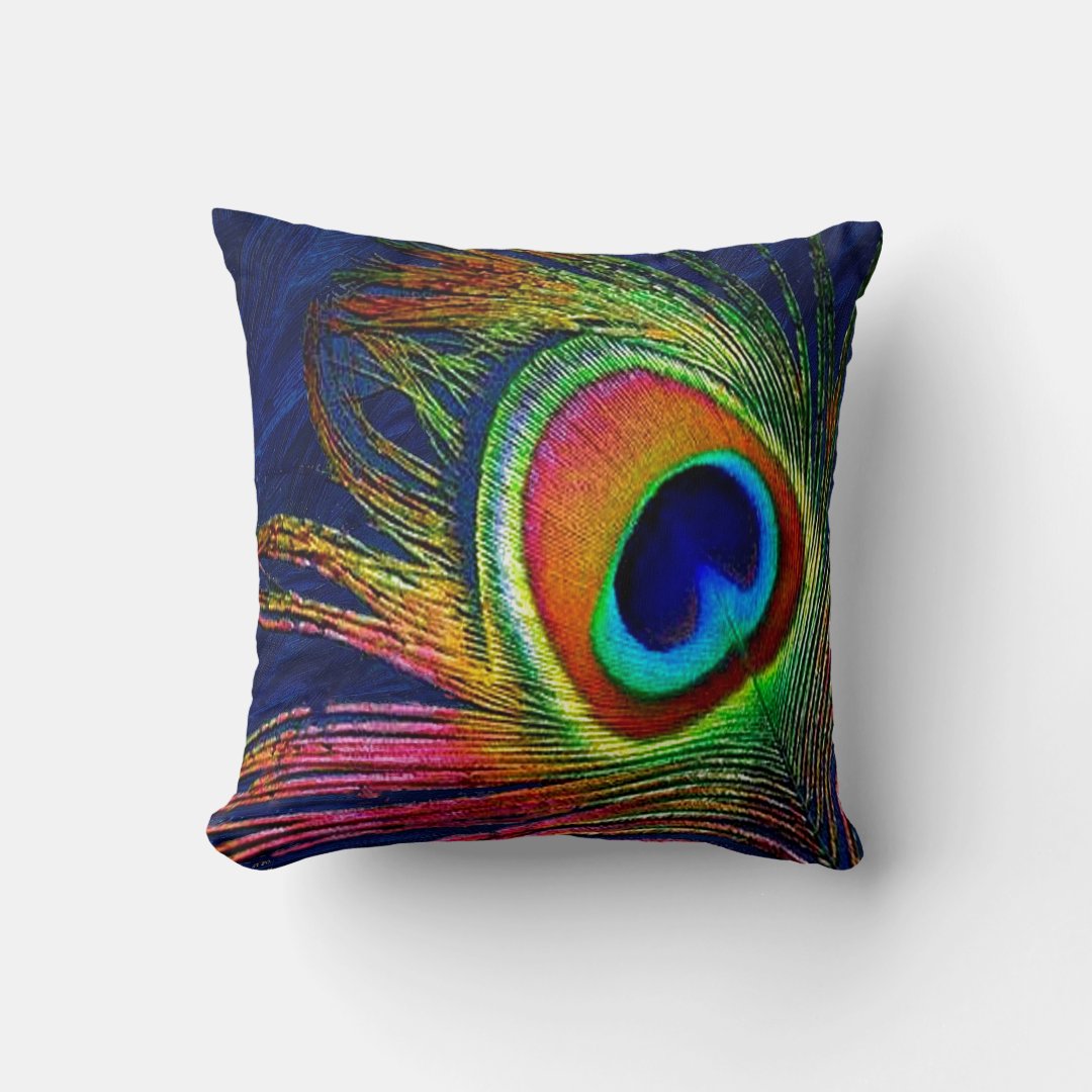 Colorful Peacock Feather Print Throw Pillow | Zazzle