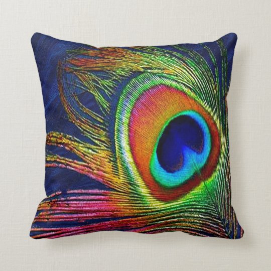 Colorful Peacock Feather Print Throw Pillow | Zazzle.com