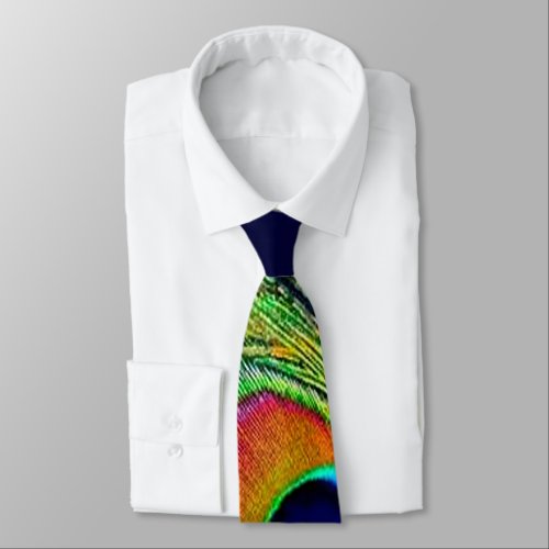 Colorful Peacock Feather Print Tie