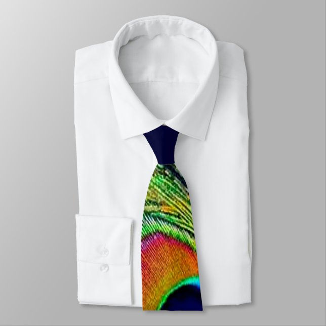 Colorful Peacock Feather Print Tie (Tied)