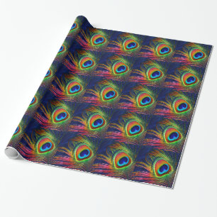 Colorful Peacock Feather Print Wrapping Paper