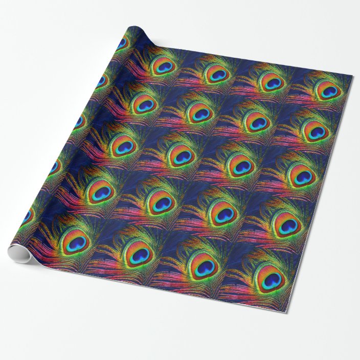 Colorful Peacock Feather Print Wrapping Paper 1294