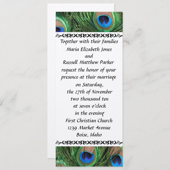 Colorful Peacock Feather Wedding Invitations (Front/Back)