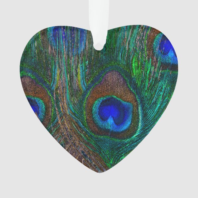 Colorful Peacock Feathers Etching Style Ornament (Front)