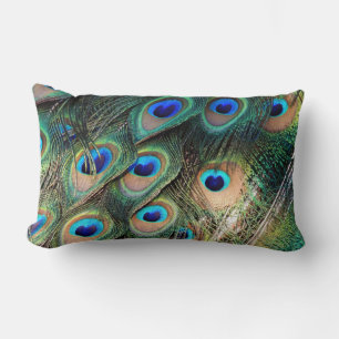 Colorful Peacock Feathers Lumbar Pillow